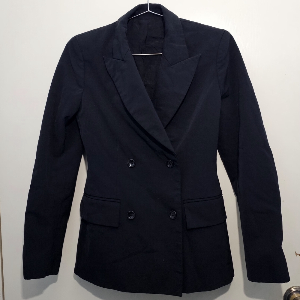 Joseph - Women's Black Double-Breasted Wool-Blend Blazer - EU Size 34